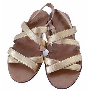 J.CREW GOLD CROSS-STRAP SANDALS
